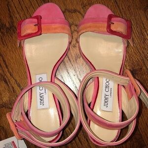 Jimmy Choo Flamingo Mix Ankle Strap Suede Sandals